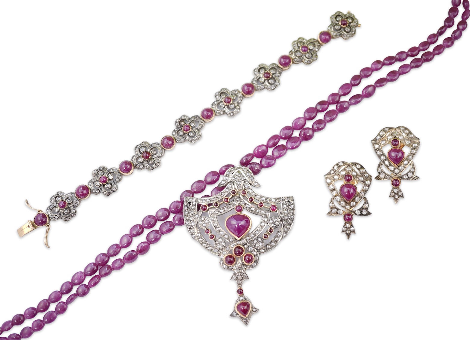 A ruby and diamond parure, India